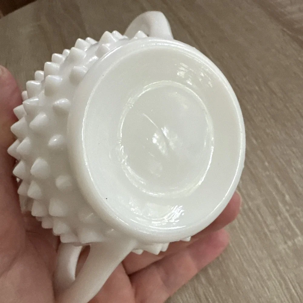 Vintage FENTON Hobnail Milk Glass Star-Shaped Open Sugar Bowl